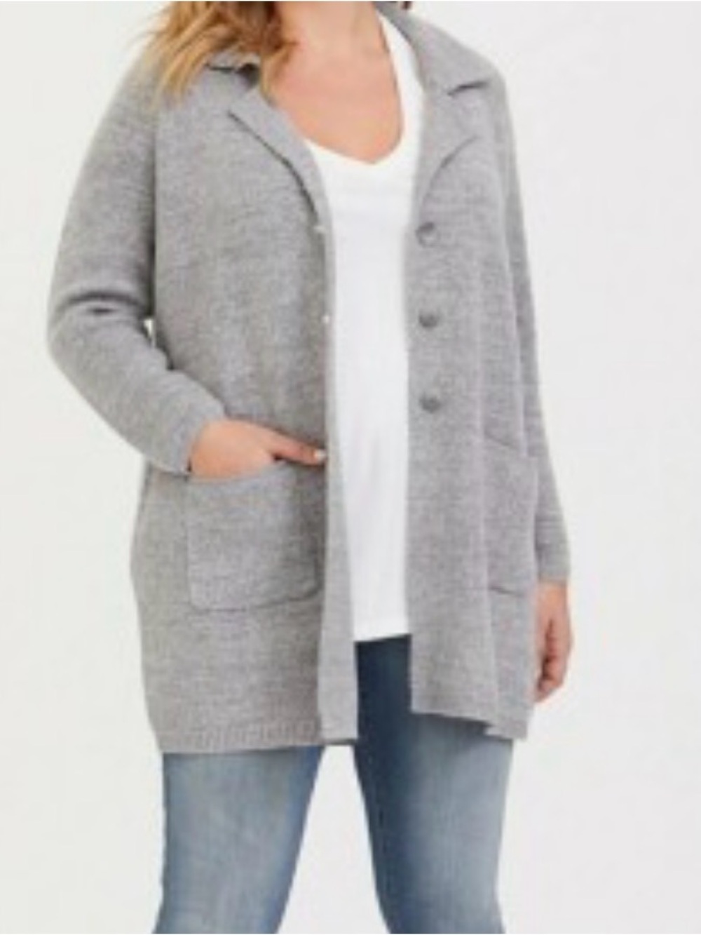 Torrid Grey Notched Collar Sweater Coat Button front Cozy winter Sz 3 pockets